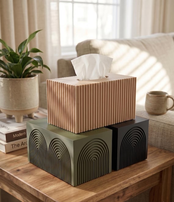 Large Costco Kleenex Box Cover | Modern Fluted or Arch Tall Tissue Holder | Boho Bathroom Decor