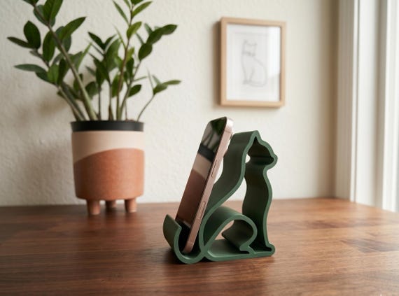 Cat Phone Stand, Minimalist Desk Decor, Modern Pet Lover Accessory