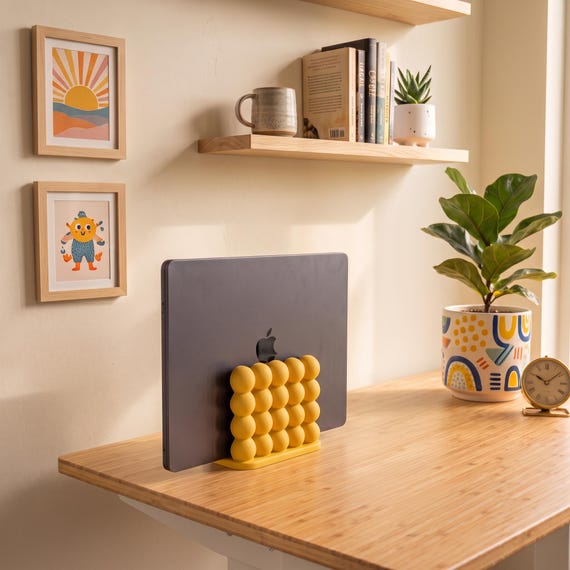 Bubble Vertical Laptop Stand, Aesthetic Desk Organizer & MacBook Dock, Cute 3D Printed Office Decor, Space Saving Laptop Holder