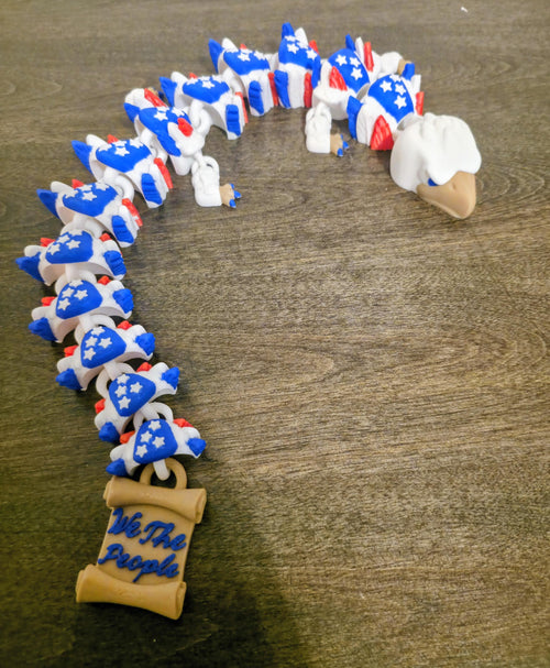 17.5" Articulated Patriotic Eagle Flexi Toy, We the People Scroll, American Flag Tail