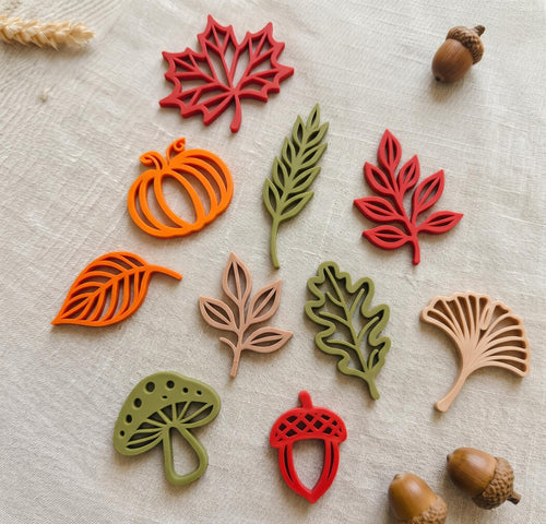 10-Piece 3D Printed Fall Decor Set - Leaves, Acorn & Pumpkin for Table or Garland